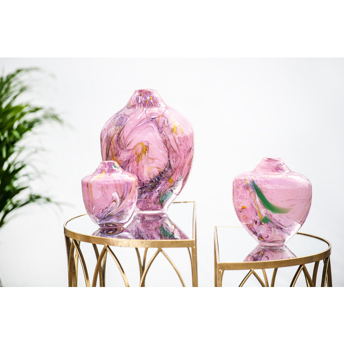 Magnor - Unik skulptur konstglas rosa multi stor 31 cm
