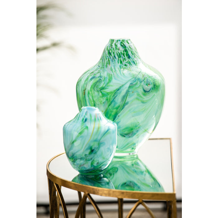 Magnor - Unik skulptur konstglas grön multi liten 17 cm