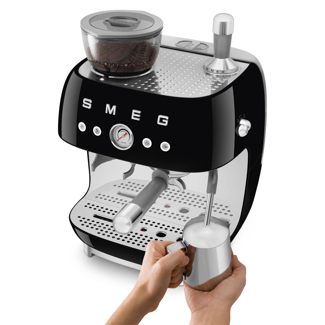 SMEG Manuell espressomaskin med kaffekvarn Svart, Högblank - 50's Style