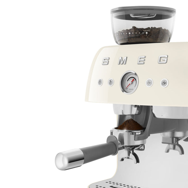 SMEG Manuell espressomaskin med kaffekvarn Creme, Högblank - 50's Style