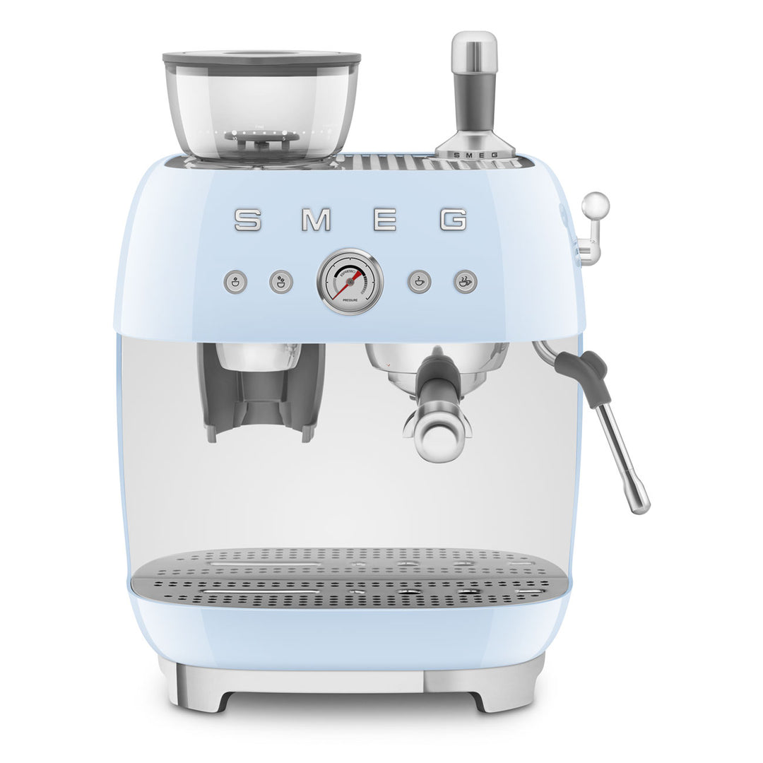 SMEG Manuell espressomaskin med kaffekvarn Pastellblå, Högblank - 50's Style