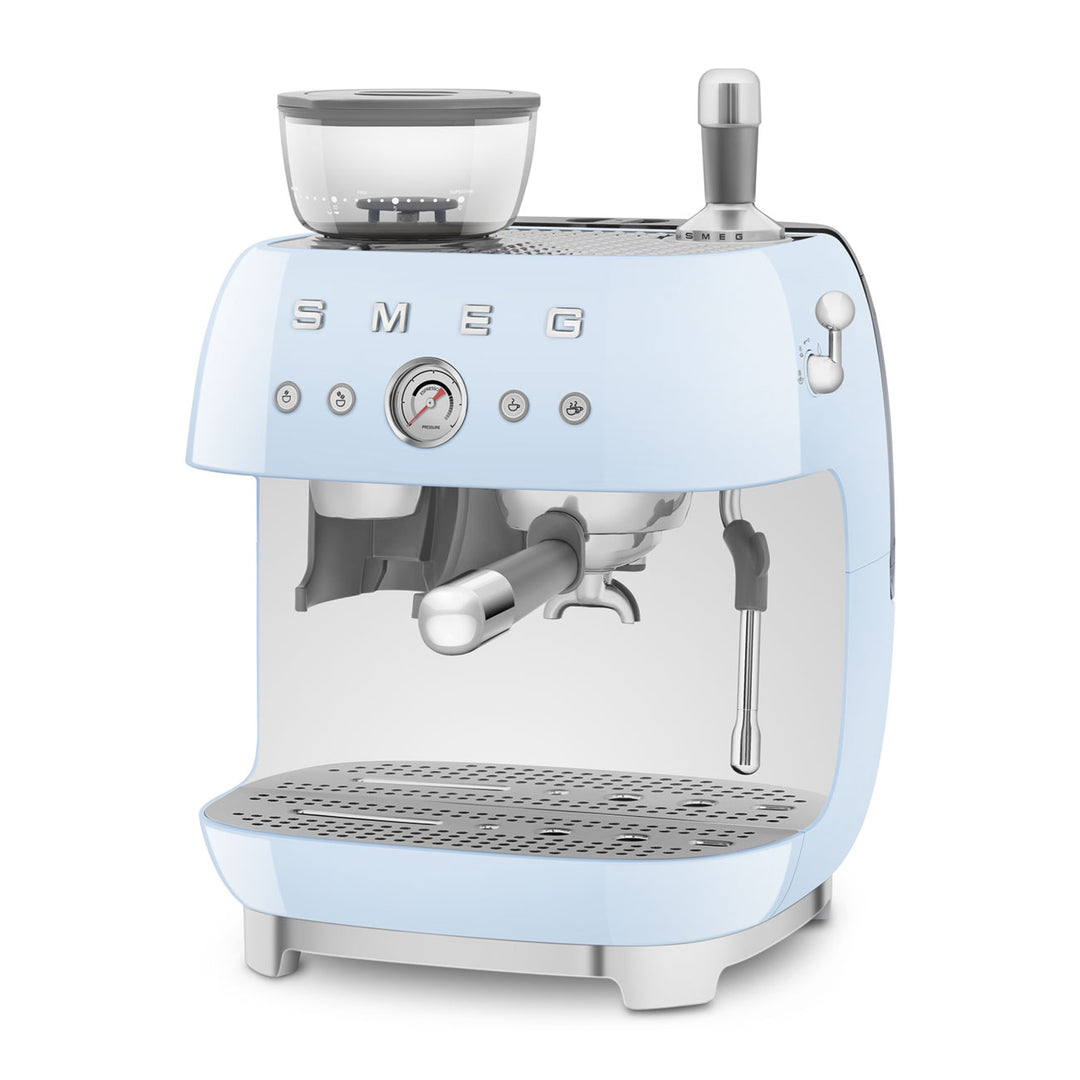 SMEG Manuell espressomaskin med kaffekvarn Pastellblå, Högblank - 50's Style