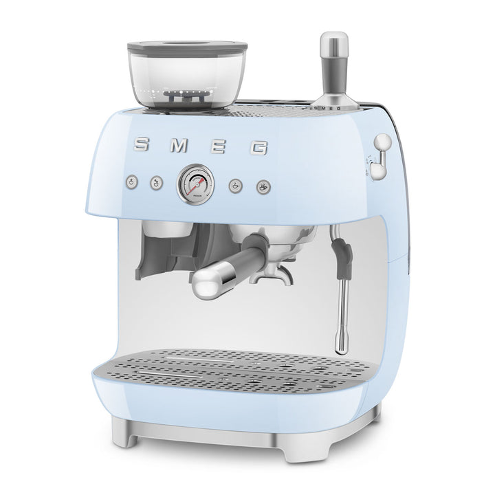 SMEG Manuell espressomaskin med kaffekvarn Pastellblå, Högblank - 50's Style