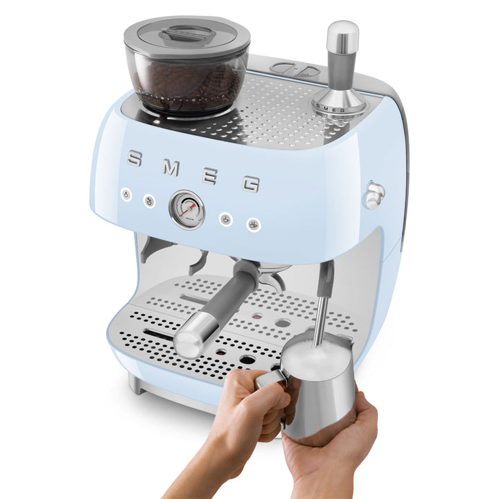 SMEG Manuell espressomaskin med kaffekvarn Pastellblå, Högblank - 50's Style