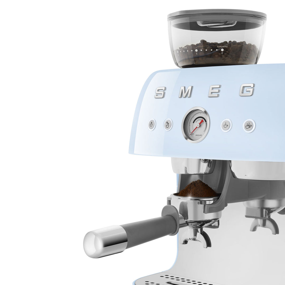 SMEG Manuell espressomaskin med kaffekvarn Pastellblå, Högblank - 50's Style