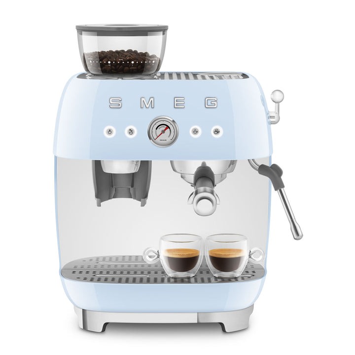 SMEG Manuell espressomaskin med kaffekvarn Pastellblå, Högblank - 50's Style