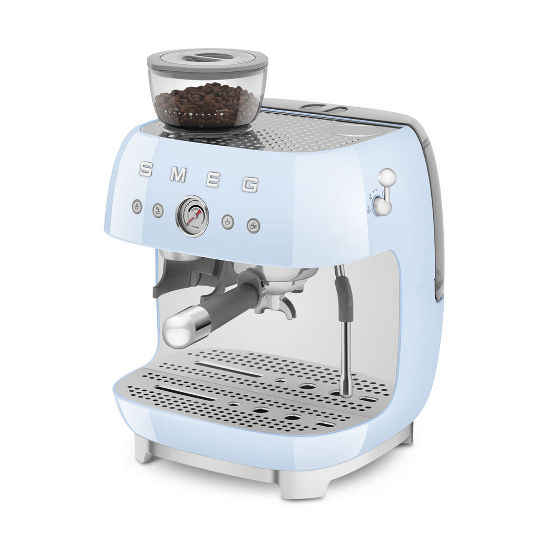 SMEG Manuell espressomaskin med kaffekvarn Pastellblå, Högblank - 50's Style