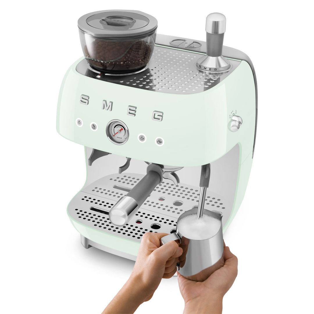 SMEG Manuell espressomaskin med kaffekvarn Pastellgrön, Högblank - 50's Style