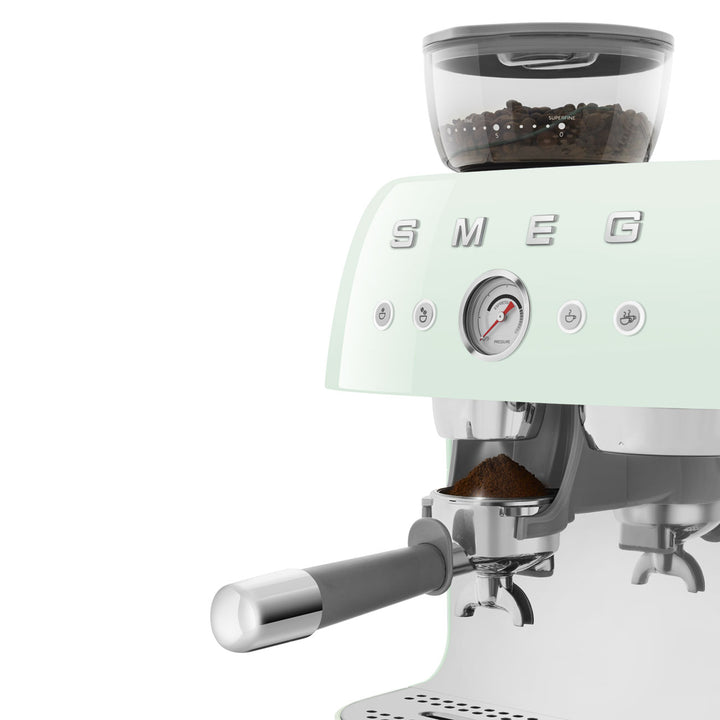 SMEG Manuell espressomaskin med kaffekvarn Pastellgrön, Högblank - 50's Style