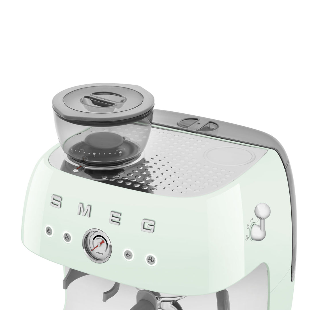 SMEG Manuell espressomaskin med kaffekvarn Pastellgrön, Högblank - 50's Style