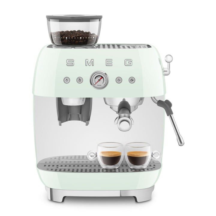 SMEG Manuell espressomaskin med kaffekvarn Pastellgrön, Högblank - 50's Style