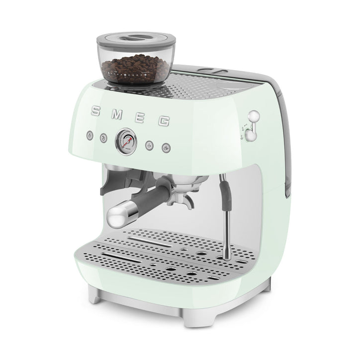 SMEG Manuell espressomaskin med kaffekvarn Pastellgrön, Högblank - 50's Style