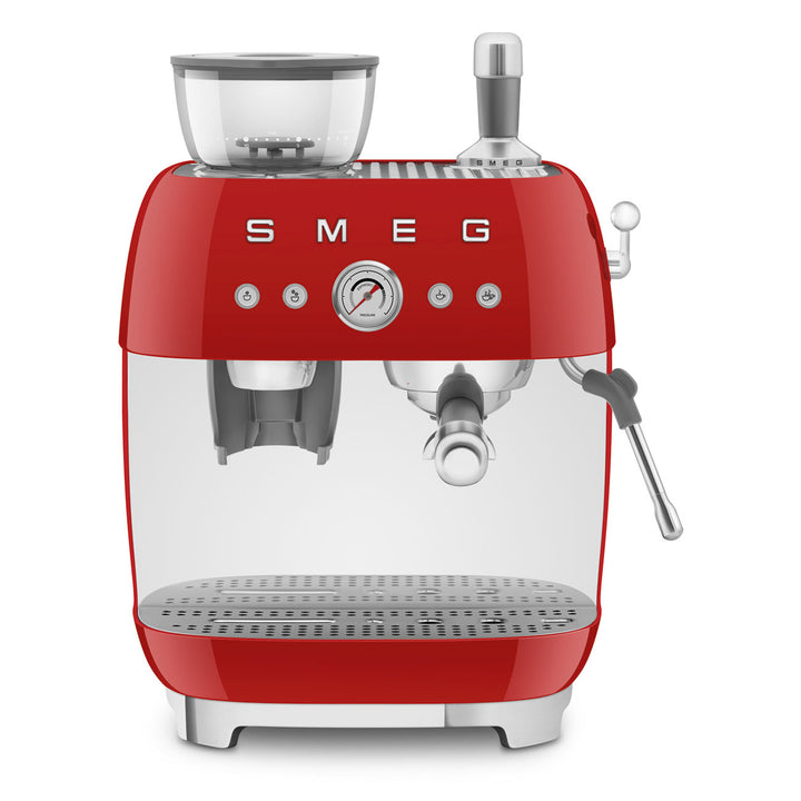 SMEG Manuell espressomaskin med kaffekvarn Röd, Högblank - 50's Style