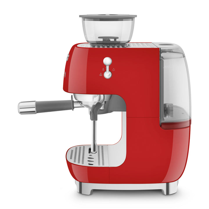 SMEG Manuell espressomaskin med kaffekvarn Röd, Högblank - 50's Style