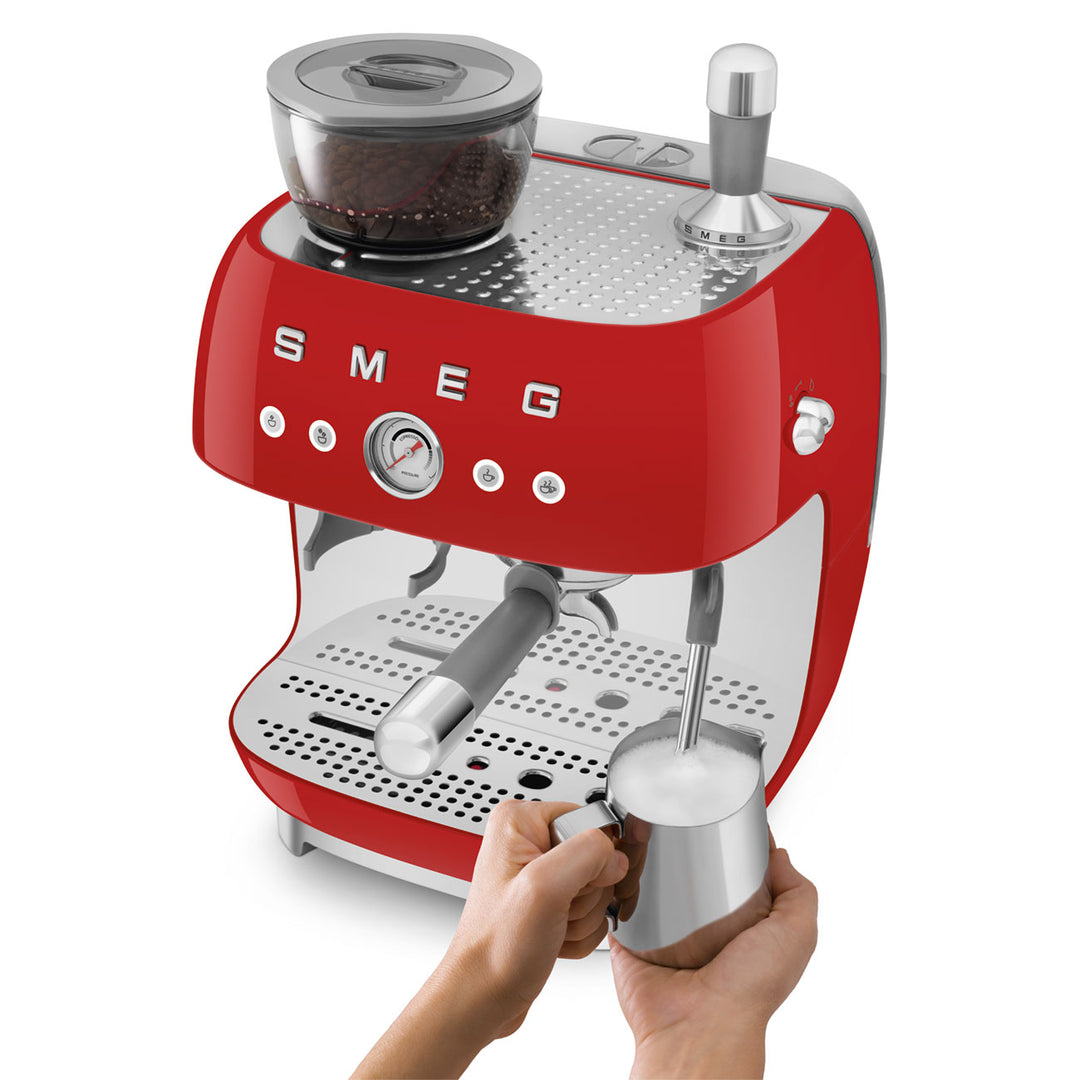 SMEG Manuell espressomaskin med kaffekvarn Röd, Högblank - 50's Style
