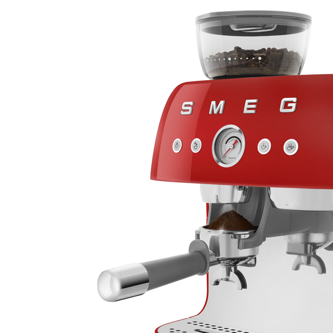 SMEG Manuell espressomaskin med kaffekvarn Röd, Högblank - 50's Style
