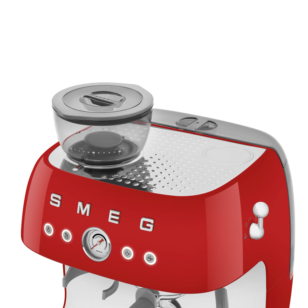 SMEG Manuell espressomaskin med kaffekvarn Röd, Högblank - 50's Style