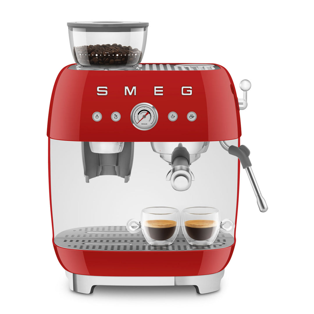 SMEG Manuell espressomaskin med kaffekvarn Röd, Högblank - 50's Style