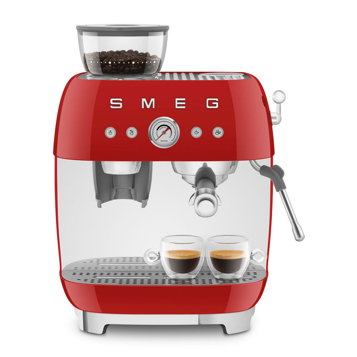 SMEG Manuell espressomaskin med kaffekvarn Röd, Högblank - 50's Style