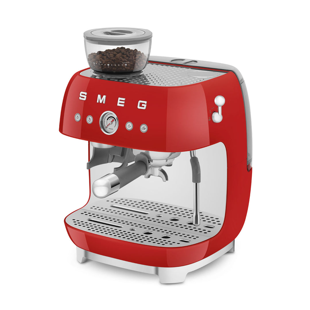 SMEG Manuell espressomaskin med kaffekvarn Röd, Högblank - 50's Style