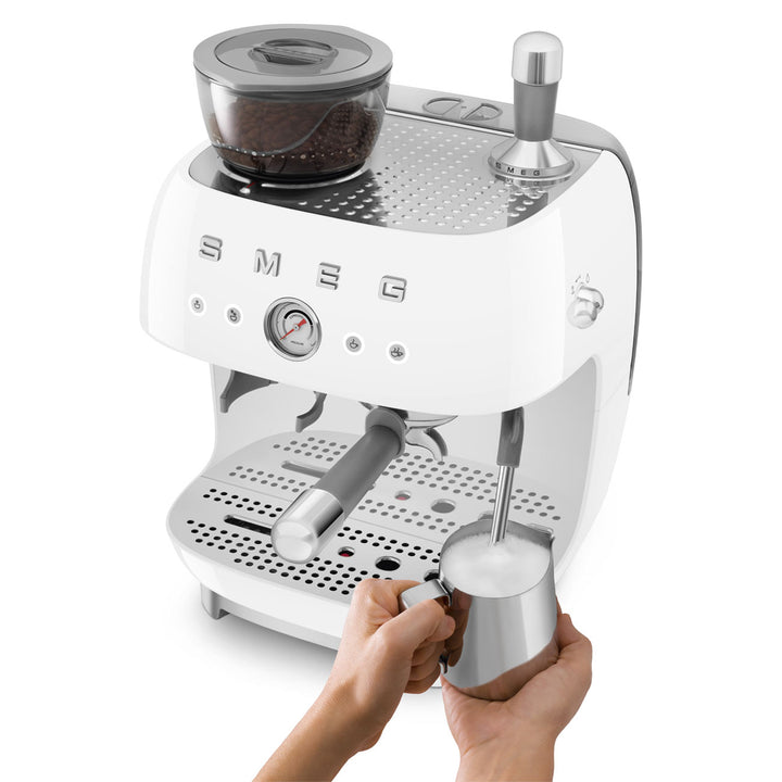 SMEG Manuell espressomaskin med kaffekvarn Vit, Högblank - 50's Style