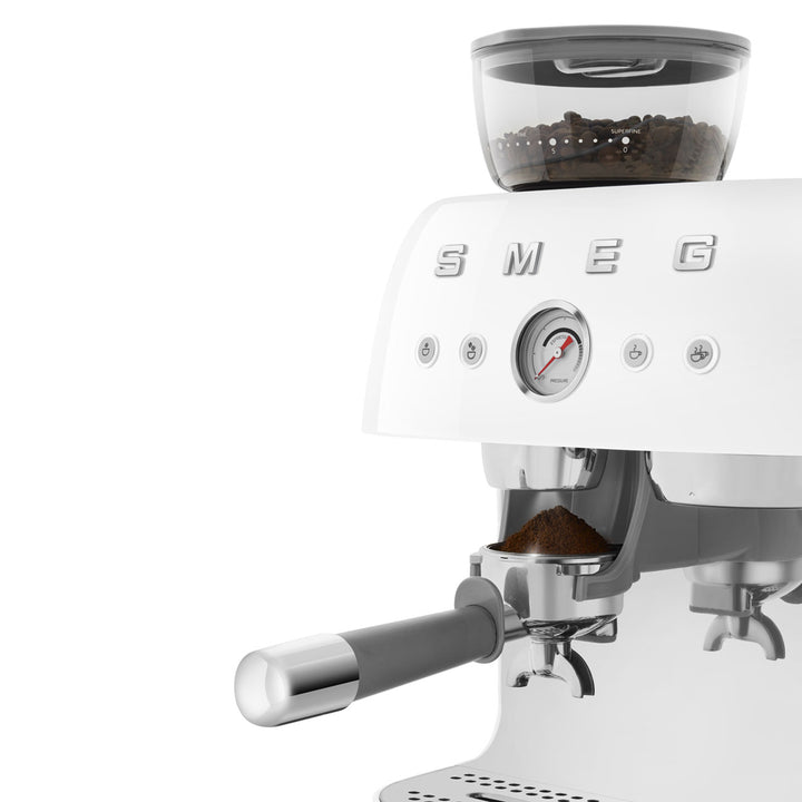SMEG Manuell espressomaskin med kaffekvarn Vit, Högblank - 50's Style