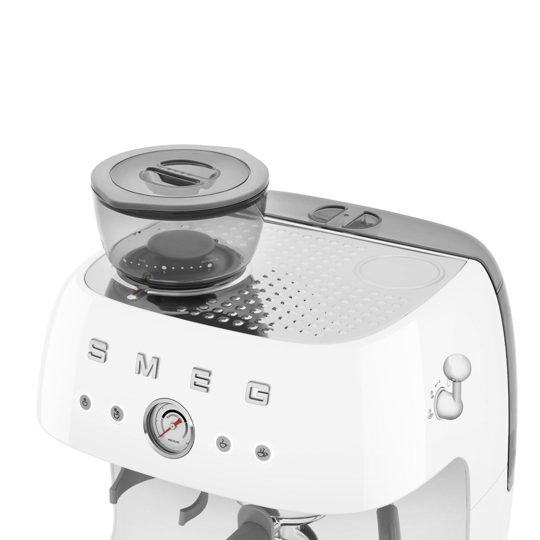 SMEG Manuell espressomaskin med kaffekvarn Vit, Högblank - 50's Style
