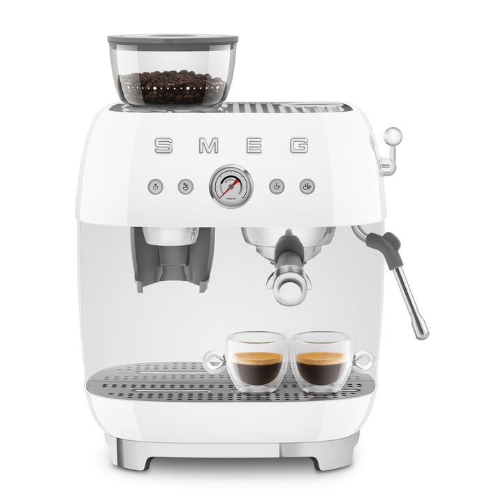 SMEG Manuell espressomaskin med kaffekvarn Vit, Högblank - 50's Style