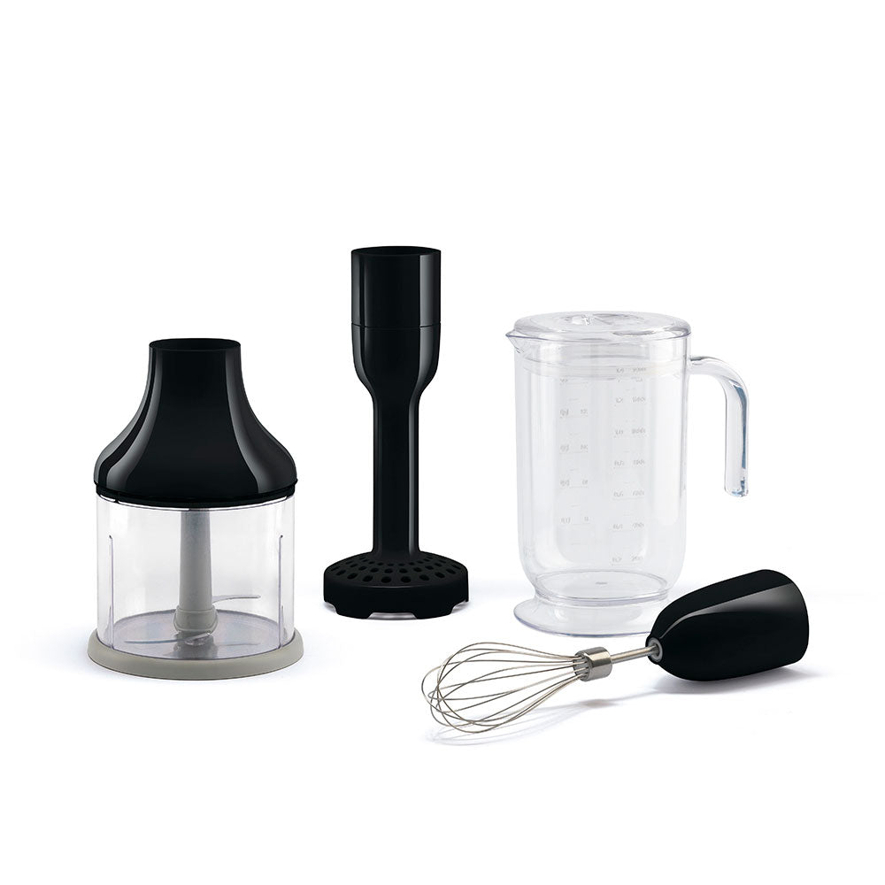 SMEG Mixerset Svart med 4 tillbehör - bägare, hackare, visp, mosare Till: Stavmixer