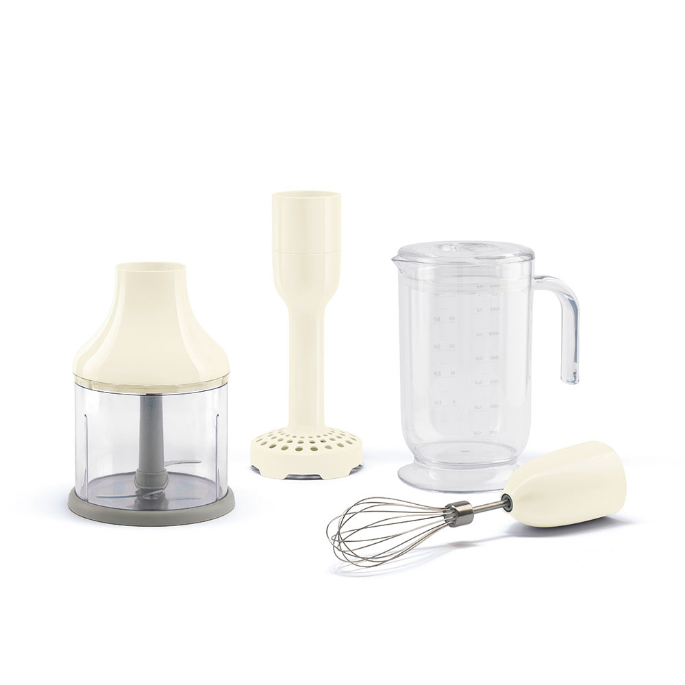 SMEG Mixerset Creme med 4 tillbehör - bägare, hackare, visp, mosare Till: Stavmixer
