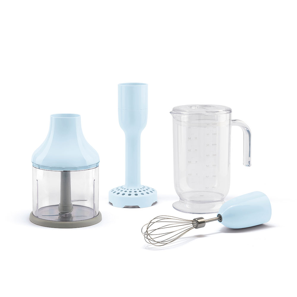 SMEG Mixerset Pastell Blå med 4 tillbehör - bägare, hackare, visp, mosare Till: Stavmixer