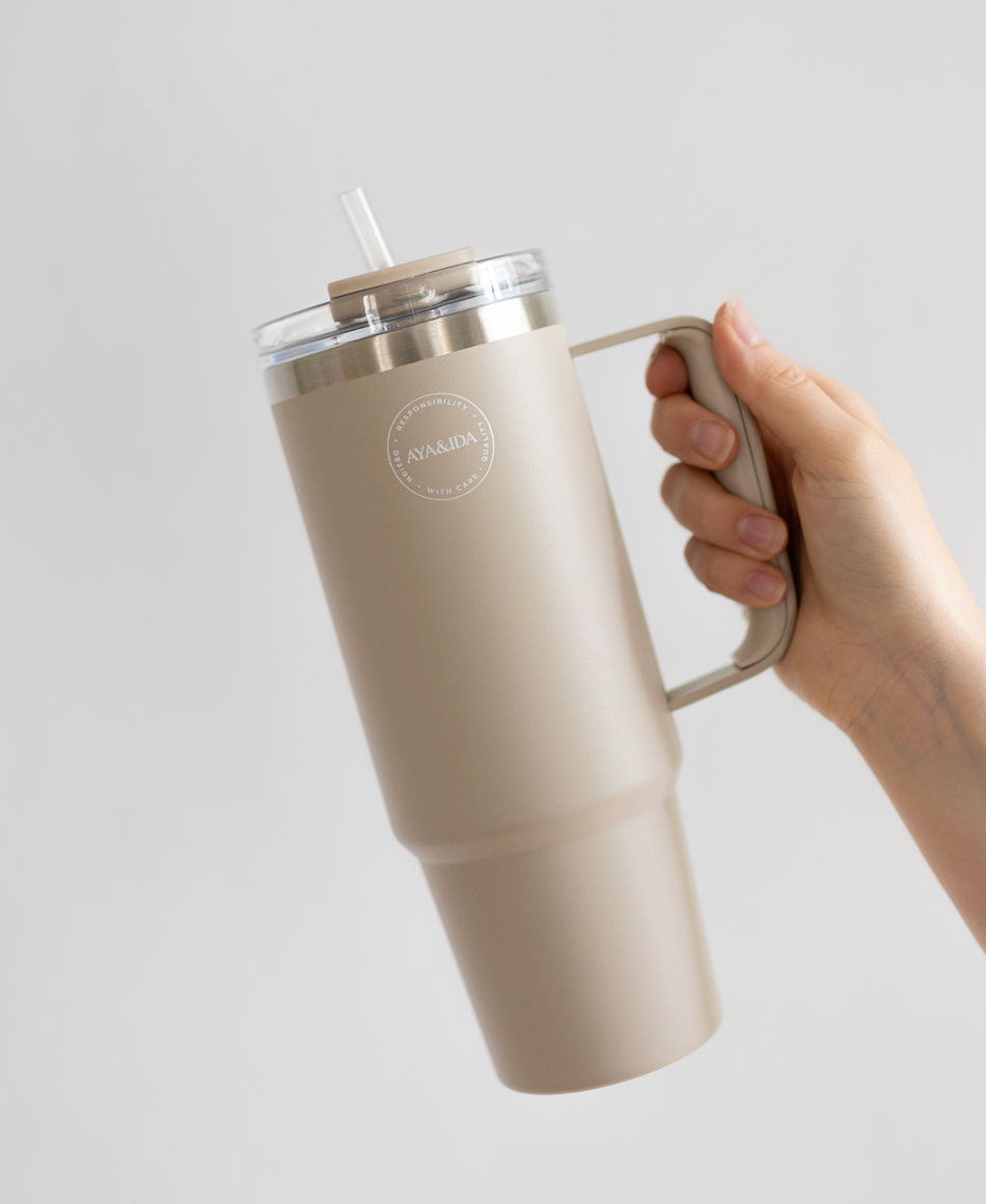AYA&IDA Termokopp med sugrör - Cream Beige - 885ML
