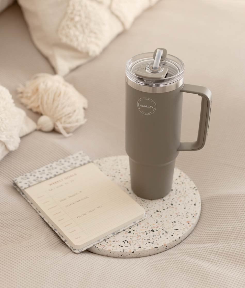 AYA&IDA Termokopp med halm - Drivved - 885ML