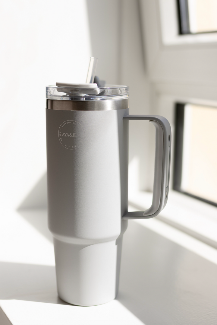 AYA&IDA Termokopp med sugrör - Ljusgrå - 885ML