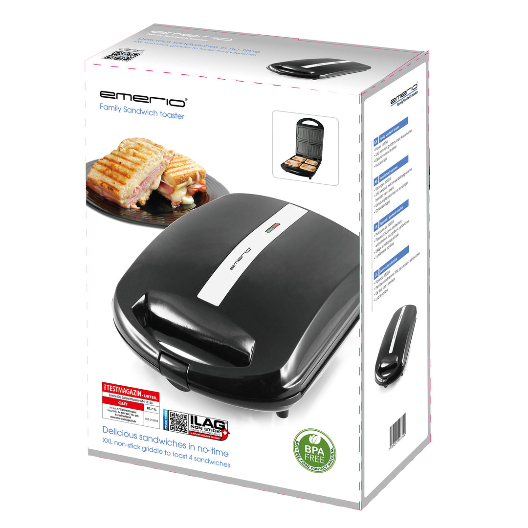 Emerio 4-Toast Smörgåsgrill med XXL-plattor